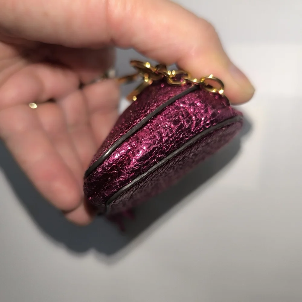 Anya Hindmarch Heart Coin Purse Bag Charm Magenta Leather